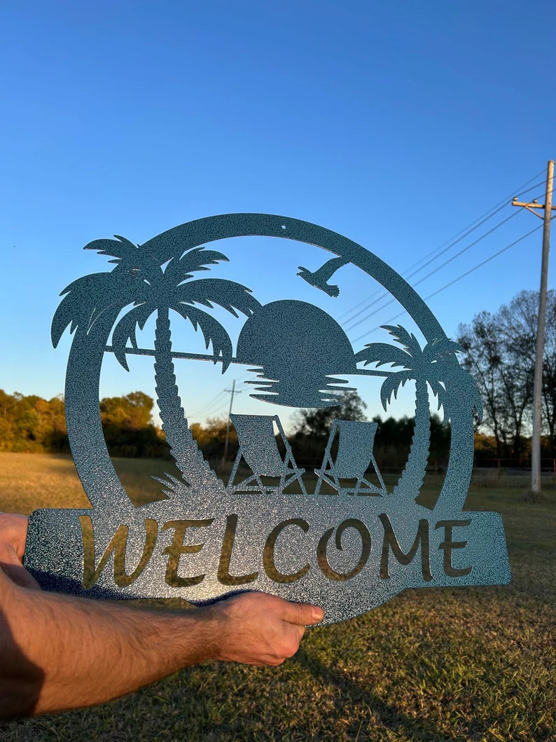 Personalized Metal Sign, Custom Beach Sign, Nautical Decor, Coastal, Beach House, Custom Name Sign, Metal Sign, Outdoor Sign, Palm Tree Sign