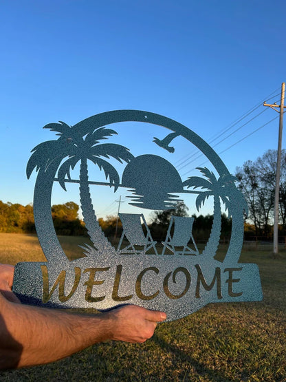 Personalized Metal Sign, Custom Beach Sign, Nautical Decor, Coastal, Beach House, Custom Name Sign, Metal Sign, Outdoor Sign, Palm Tree Sign