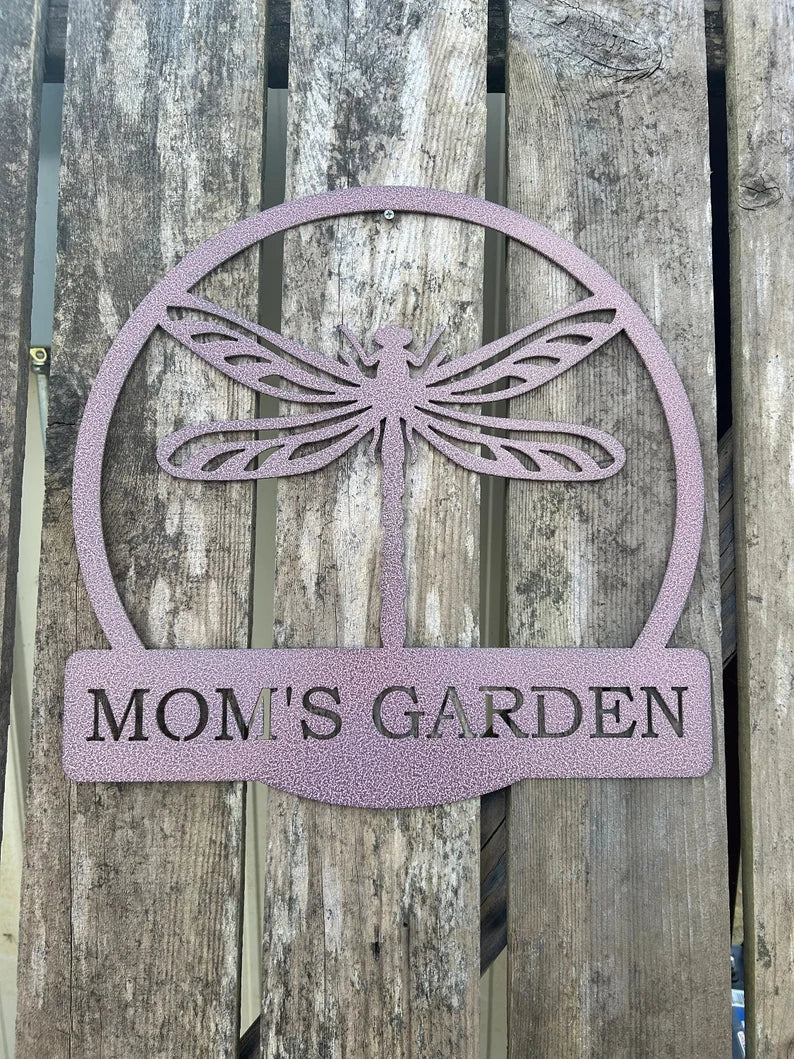 Personalized Dragonfly Metal Sign, Monogram Metal Sign, Gift Metal Sign for Outdoors, Custom Metal Sign for Garden, Garden Name Metal Sign