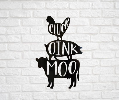 Kitchen Metal Sign, Cluck Oink Moo, Kitchen Decor, Pantry Sign, Dining Room Sign, Farmhouse Decor, Metal Sign, Metal Words, Kitchen Sign