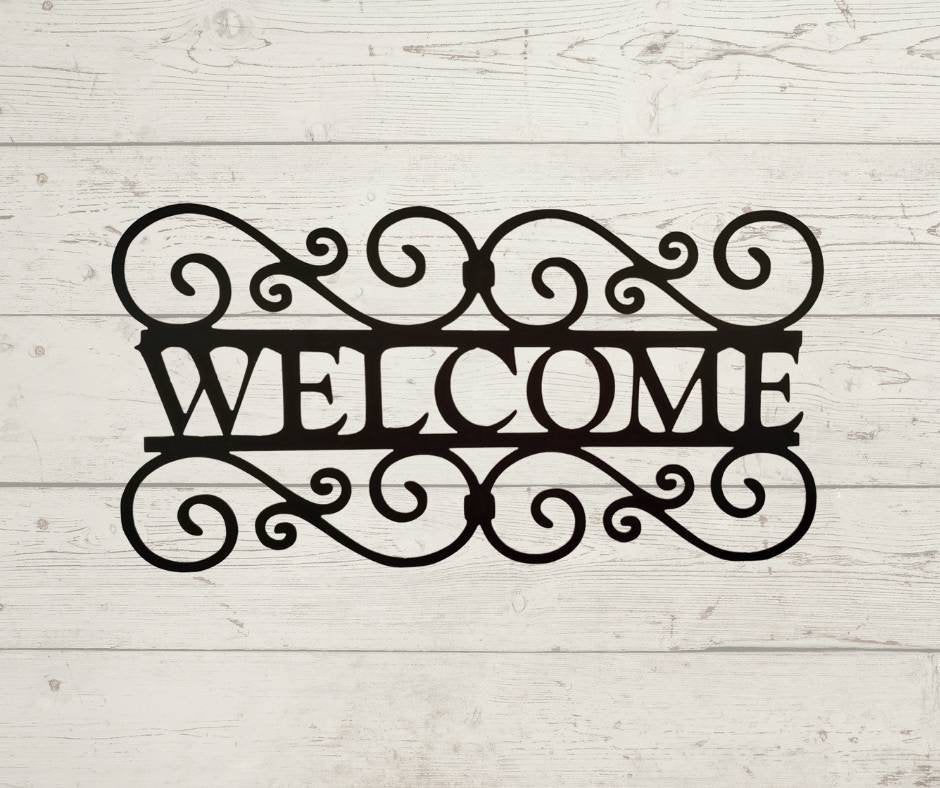 Metal Scroll Welcome Sign, Welcome Metal Wall Decor, Scroll Welcome Sign, Entryway decor, Metal Sign, Porch Sign, Welcome Words