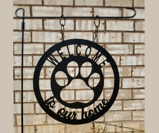 Welcome to Our Home Paw Print Metal Garden Flag, Metal Garden Flag, Welcome Garden Flag, Garden Flag Welcome to Our Home, Gift, Flower Bed