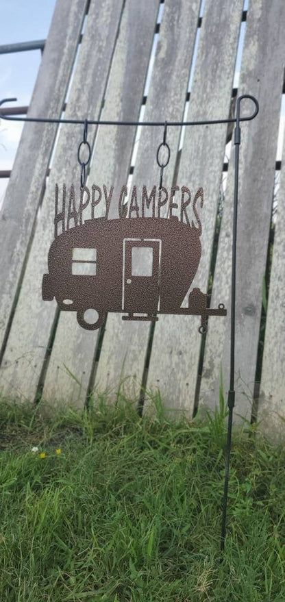 Happy Campers Metal Garden Flag, Happy Camper Garden Flag, Metal Garden Flag, Camp Sign, Camper Decor, Campsite Sign, RV, Campsite Marker