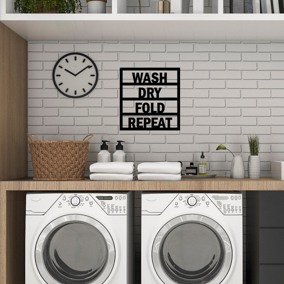 Wash Dry Fold Repeat Metal Sign, Laundry Decor, Metal Laundry Sign, Laundry Room Decor, Modern Laundry Room, Metal Sign, Metal Words