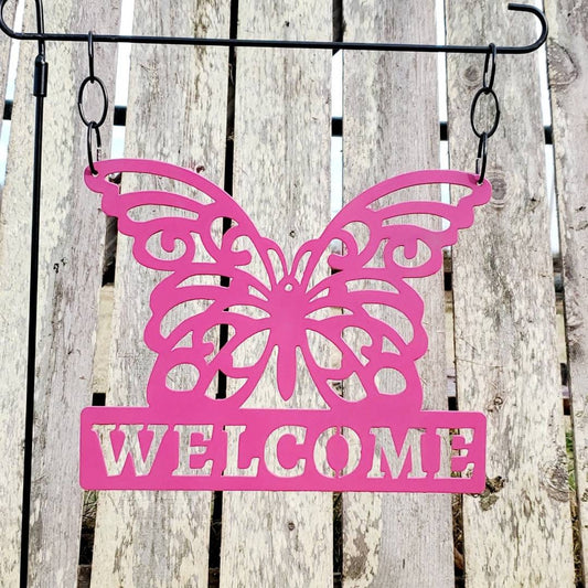 Welcome Butterfly Metal Garden Flag, Welcome Garden Flag, Metal Garden Flag, Garden Flag, Butterfly Sign, Garden Decor, Yard Art, Welcome