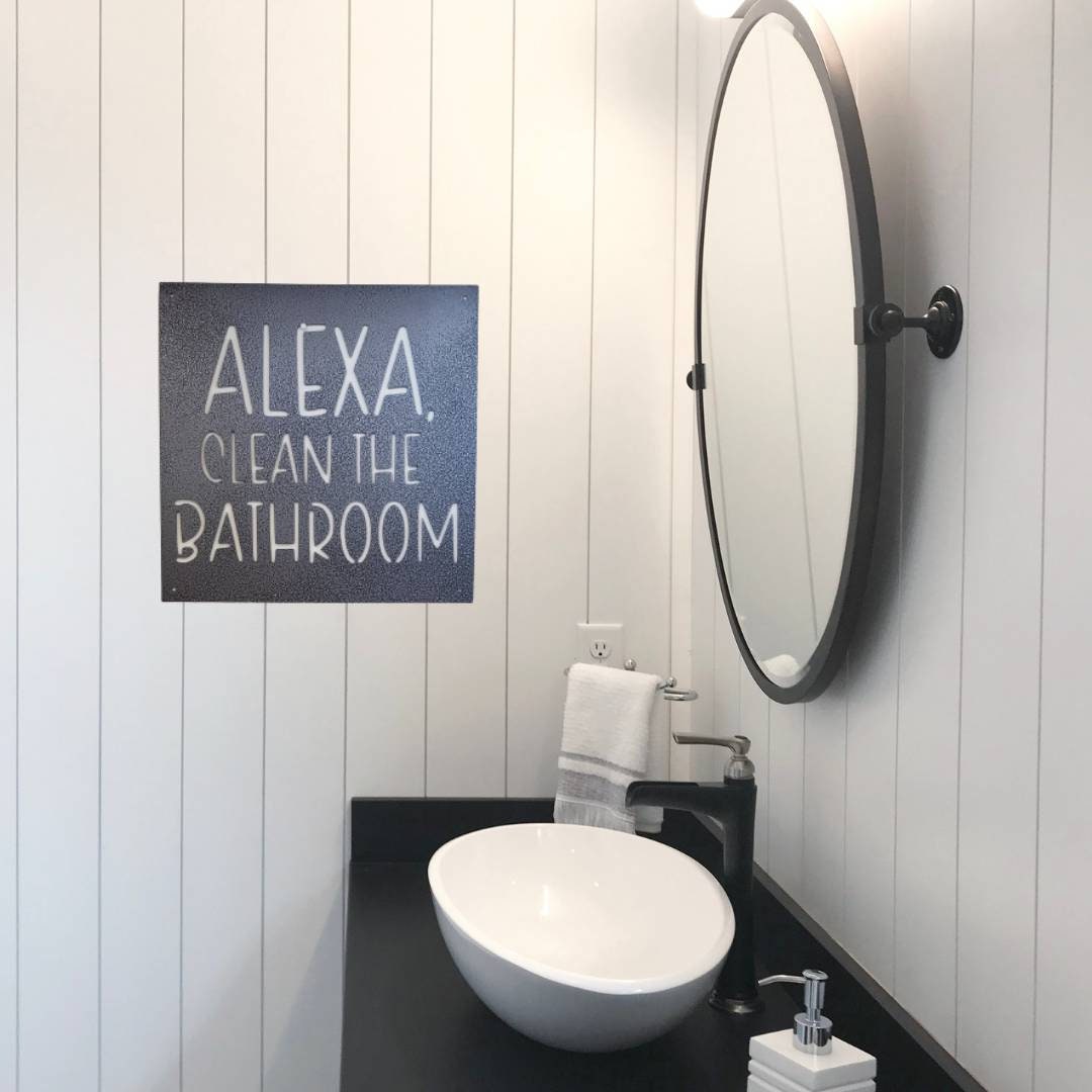 Alexa Clean The Bathroom Metal Sign, Funny Bathroom Sign, Funny Bathroom Wall Decor, Bathroom Decor, Bathroom Signs, Bathroom Wall Art