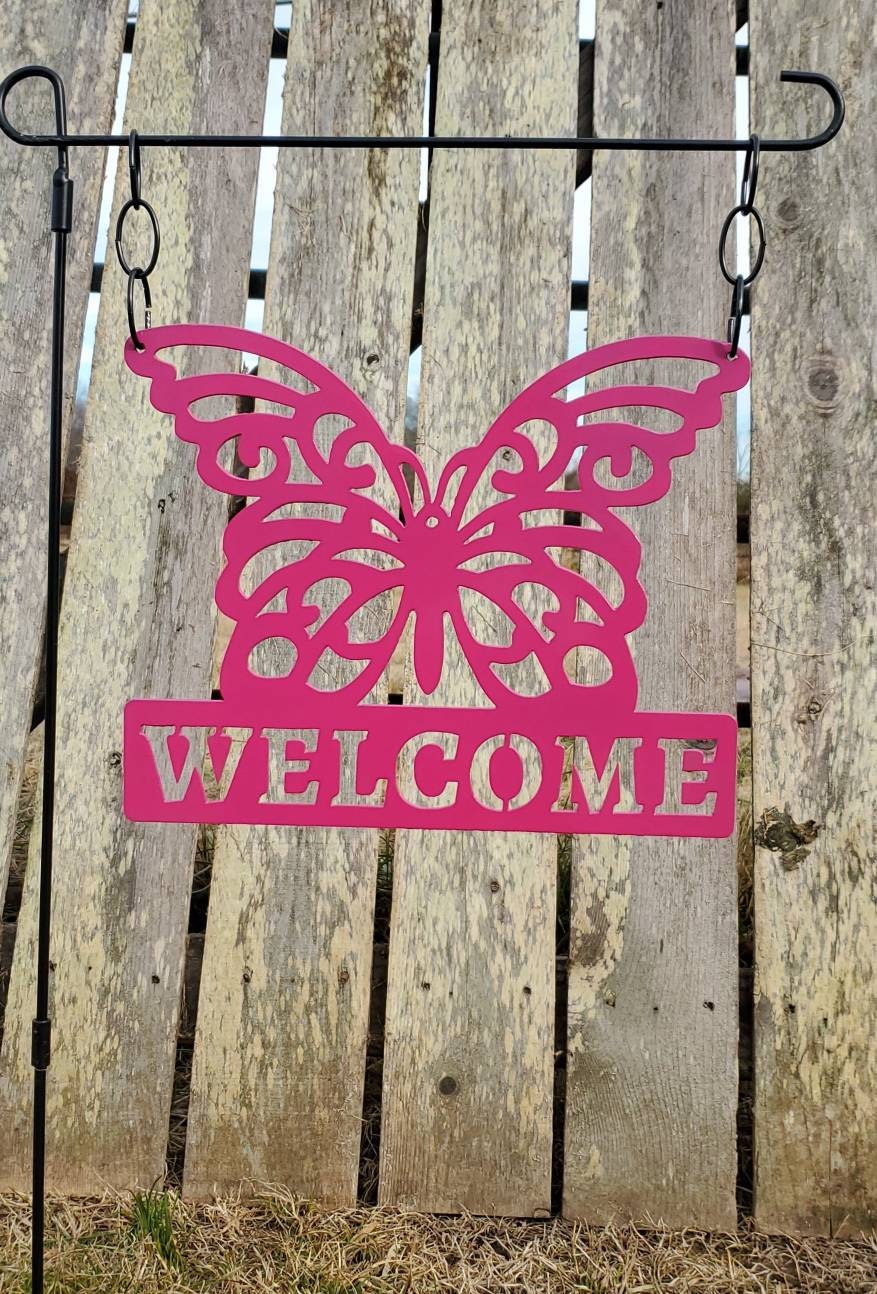 Welcome Butterfly Metal Garden Flag, Welcome Garden Flag, Metal Garden Flag, Garden Flag, Butterfly Sign, Garden Decor, Yard Art, Welcome