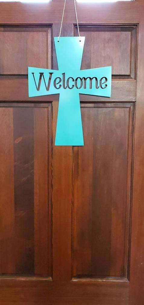 Welcome Door Hanger, Cross Door Hanger, Metal Cross, Door Decor, Front Door Sign, Door Sign, Welcome Sign, Metal Sign, Welcome, Porch Sign