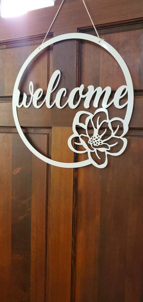 Welcome Door Hanger, Welcome Metal Door Hanger, Floral Door Hanger, Door Decor, Front Door Sign, Welcome Wreath, Door Wreath, Door Hanger