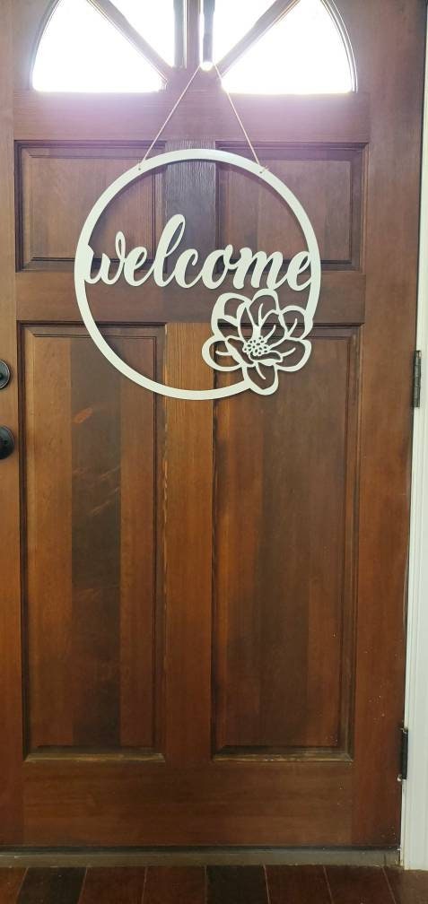 Welcome Door Hanger, Welcome Metal Door Hanger, Floral Door Hanger, Door Decor, Front Door Sign, Welcome Wreath, Door Wreath, Door Hanger