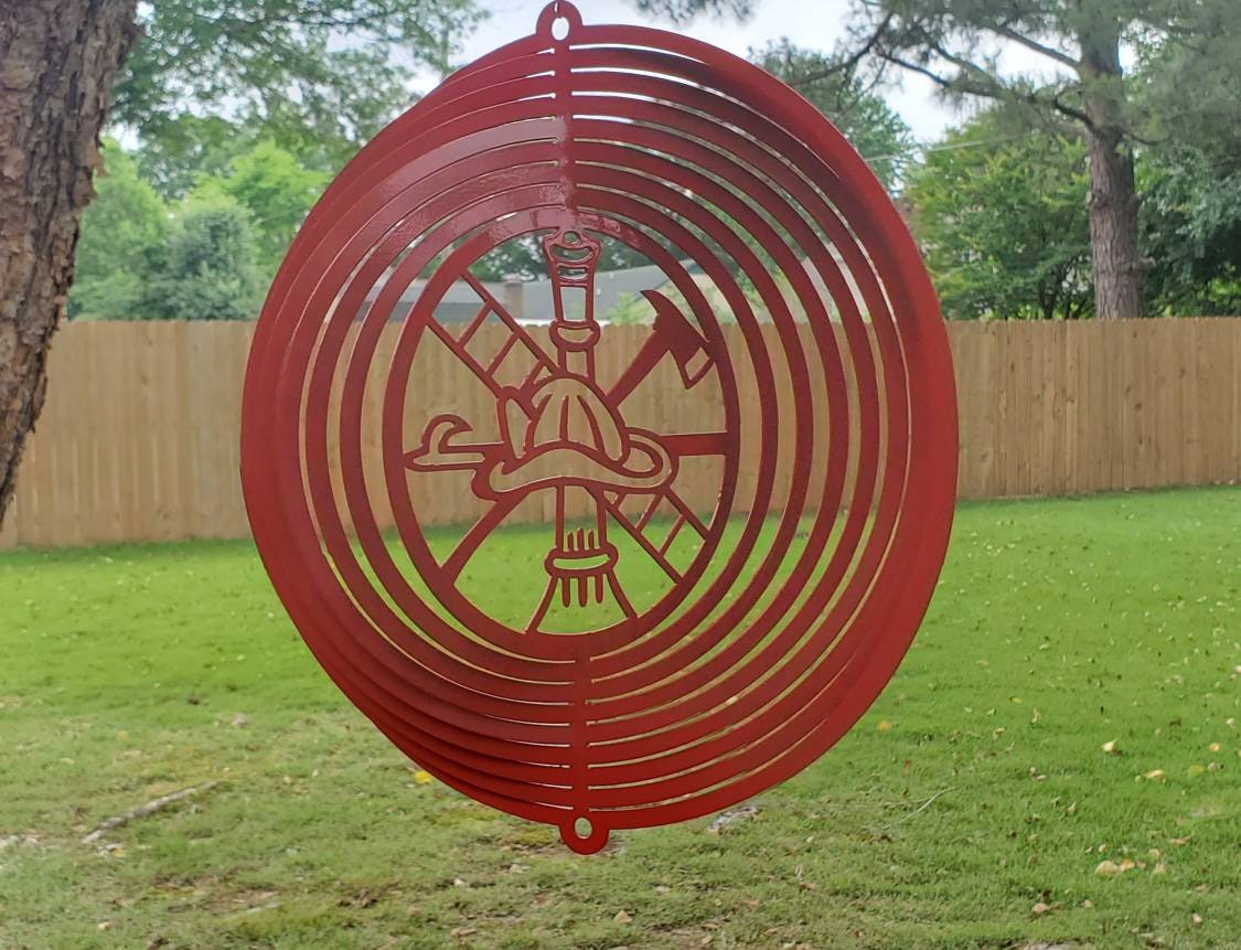 Fireman Metal Wind Spinner, Metal Wind Spinner, Wind Spinner, Garden Decor, Garden Art, Metal Yard Art, Fireman Gift, Metal Sign, Yard Art