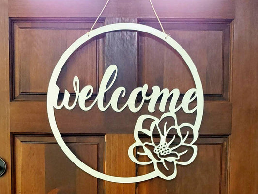 Welcome Door Hanger, Welcome Metal Door Hanger, Floral Door Hanger, Door Decor, Front Door Sign, Welcome Wreath, Door Wreath, Door Hanger