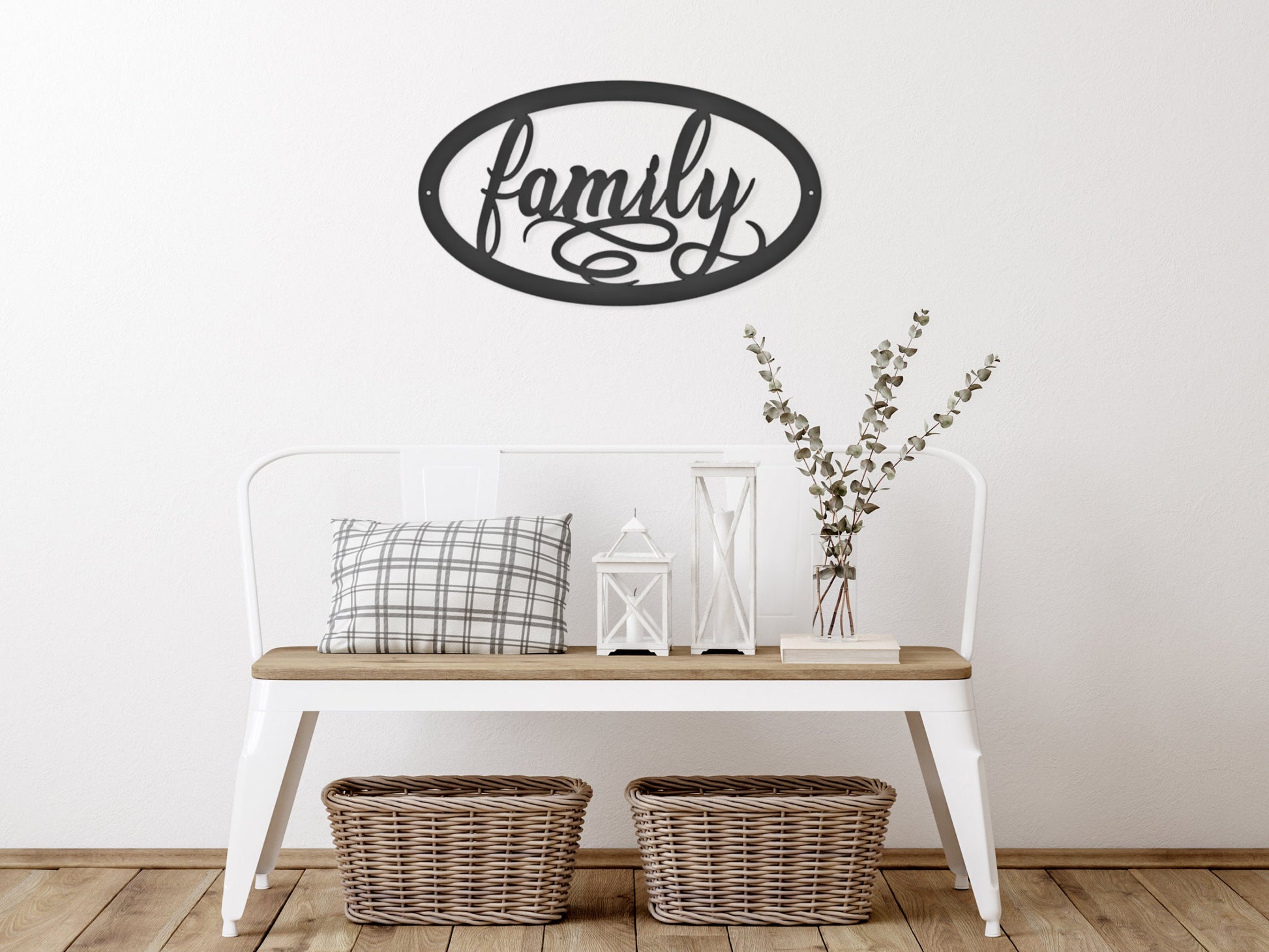 Family Metal Sign to hanging in a farmhouse decor entryway..