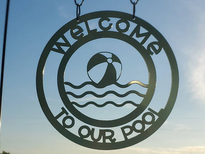 Welcome to our Pool Metal Garden Flag, Pool Garden Flag, Metal Garden Flag, Pool Sign, Metal Pool Sign, Metal Sign, Pool Decor, Yard Art