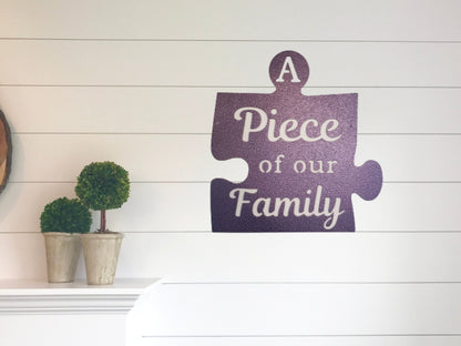 Family Metal Sign, Family Wall Decor, Puzzle Piece Sign, Family Sign, Metal Sign, Metal Words, Metal Wall Art, Housewarming, Gallery Wall