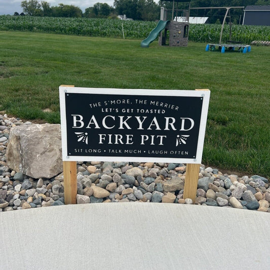 Back Yard Fire Pit Metal Sign to hang in your back yard, back porch, or by your fire pit!