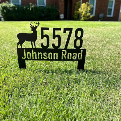 Lawn Address Metal Sign, Deer Metal Address Yard Stake, Address Sign, House Number Sign, Address Sign, Housewarming Gift, Metal Sign, Deer