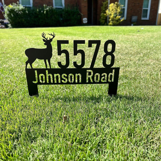 Lawn Address Metal Sign, Deer Metal Address Yard Stake, Address Sign, House Number Sign, Address Sign, Housewarming Gift, Metal Sign, Deer