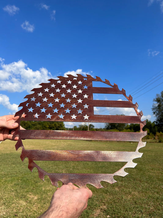 American Flag Metal Sign, Metal American Flag, Saw Blade Sign, Metal Sign, Man Cave Decor, Garage Sign, American Flag Sign, Workshop Sign