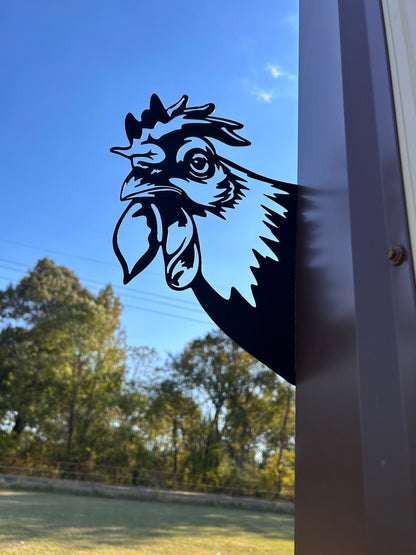 Peek-A-Boo Metal Chicken, Garden Decor, Chicken Sign, Peeping Chicken, Rooster Decor, Metal Sign, Rooster Sign, Metal Art, Chicken Coop Sign