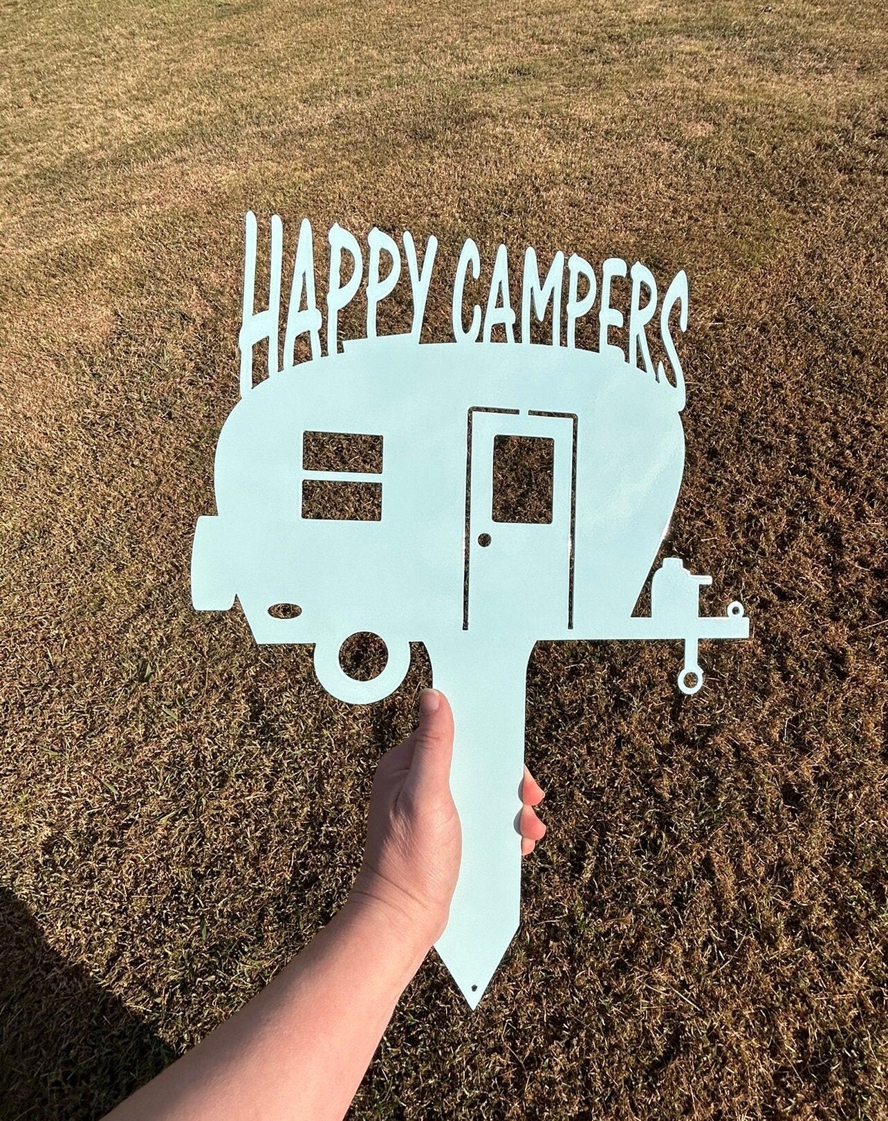 Camper Metal Lawn Sign, Campsite Sign, Metal Sign, Metal Yard Art, RV Campground Sign, Happy Camper Sign, Metal Campers Sign, RV Decor, Gift