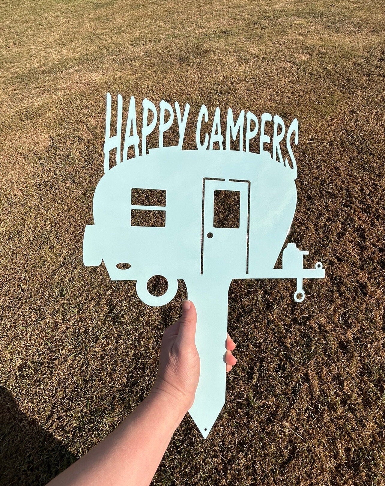 Camper Metal Lawn Sign, Campsite Sign, Metal Sign, Metal Yard Art, RV Campground Sign, Happy Camper Sign, Metal Campers Sign, RV Decor, Gift