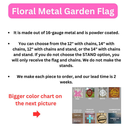 Floral Garden Flag, Metal Garden Flag, Spring Decor, Summer Outdoor Decor, Outdoor Metal Sign, Metal Sign, Garden Art, Metal Yard Art, Gift